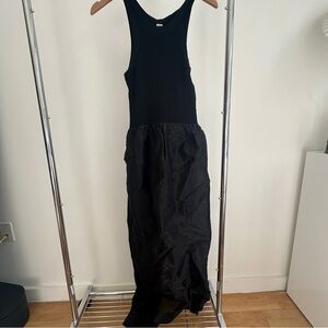 Sleeveless Black Maxi Dress with Textured Skirt